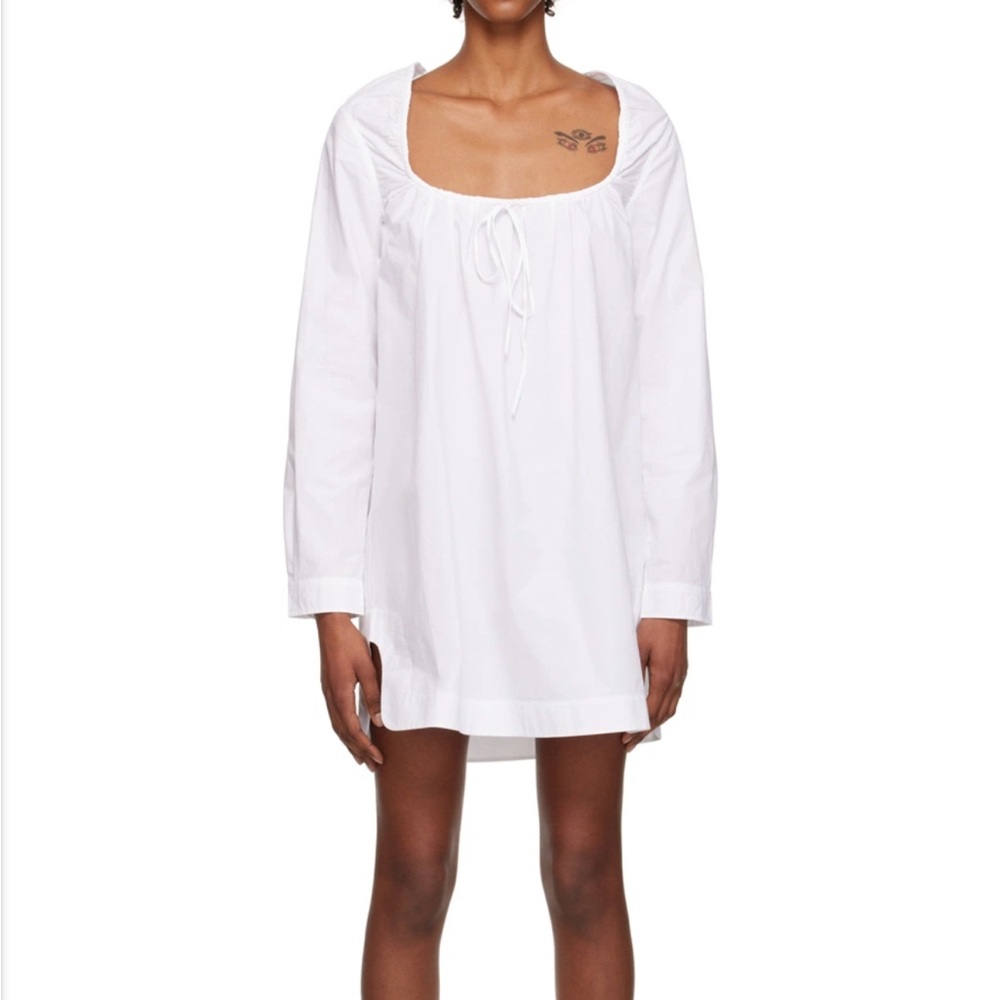 NEW NWT Ganni White Square Neck Mini Dress - Picture 2 of 6